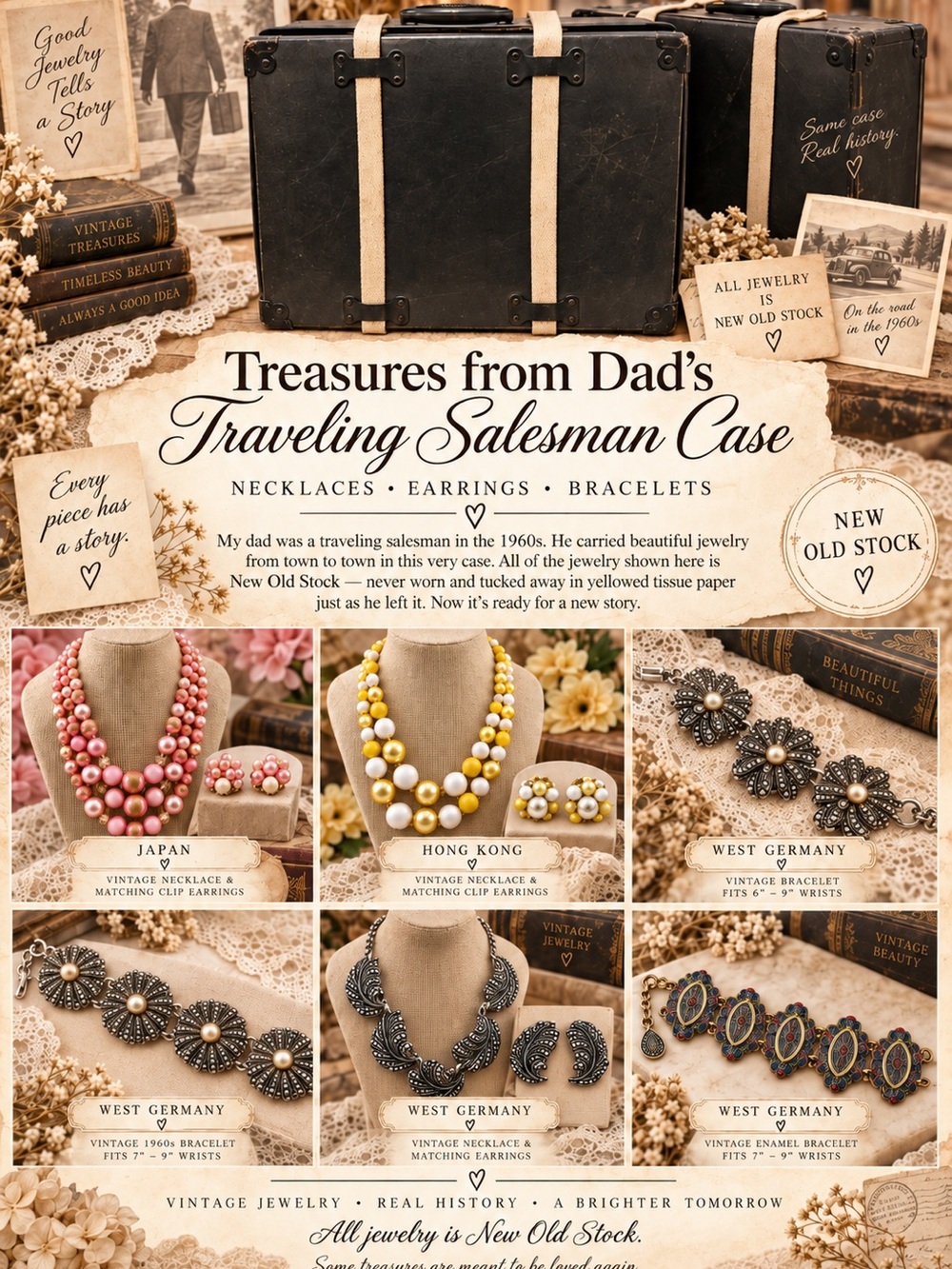 Vintage Traveling Salesman Case Jewelry Collection - Black